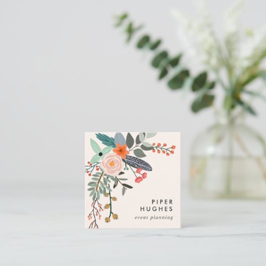 Ivoor | Boho Floral Vierkante Visitekaartje (Staand voorkant)