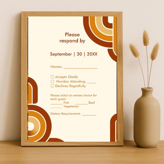 Ivoor Bold Retro 1970s Huwelijk RSVP Kaartje