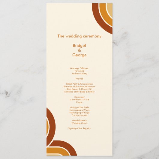 Ivoor Bold Retro 1970s Trouwmenu Programmakaart (Achterkant)