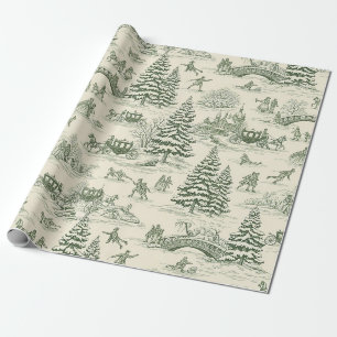 Ivoor bosgroene Franse landelijke winter Toile Cadeaupapier