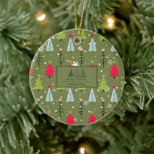 Ivoor bosgroene Franse landelijke winter Toile Keramisch Ornament