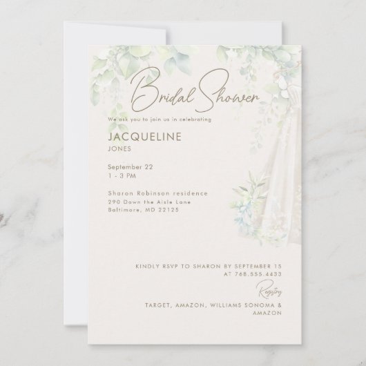 Ivoor Botanische Trouwjurk Vrijgezellenfeest Kaart (Voorkant)