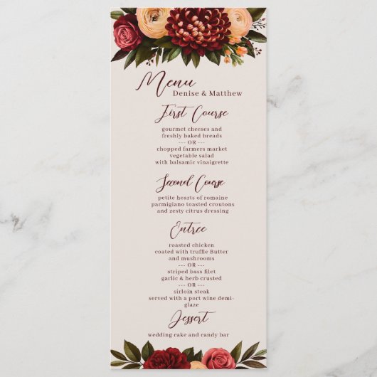 Ivoor & Bourgondië Chrysanthemum Wedding Menu (Voorkant)