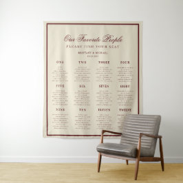Ivoor Bourgondië Retro Bruiloft Zitplaats Bord Wandkleed
