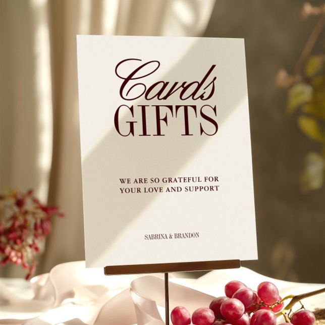 Ivoor & Bourgondische Kaarten & Geschenken Trouwte (Ivory & Burgundy Cards & Gifts Wedding Sign)