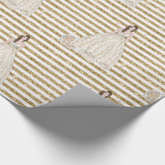 Ivoor bruidsdouche glitters glanzende strepen cadeaupapier (Hoek)