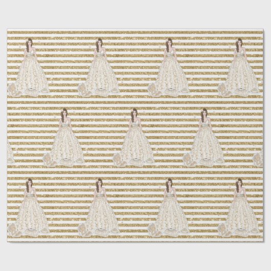 Ivoor bruidsdouche glitters gouden strepen cadeaupapier (Vlak)