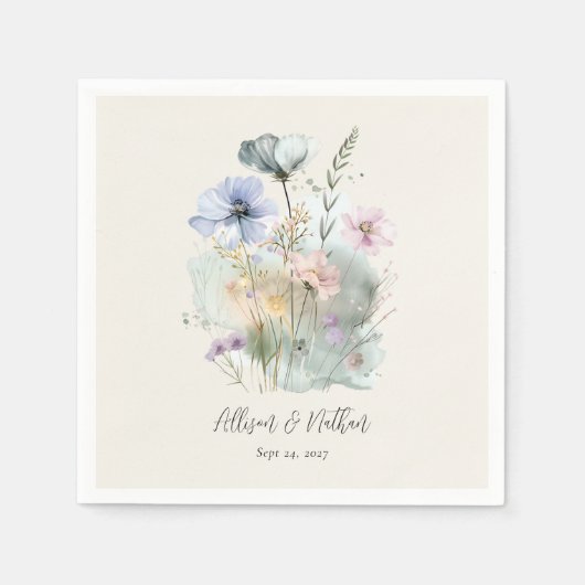 Ivoor Bruiloft Servetten met Blush Waterverf Bloem (Voorkant)