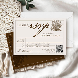 Ivoor Bruine Vintage Bloem Boho Romantische Trouw RSVP Kaartje
