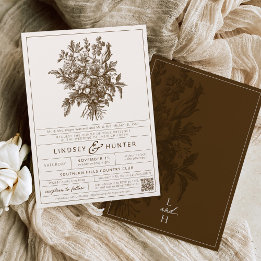 Ivoor Bruine Vintage Bloemige Retro Romantische Tr Kaart