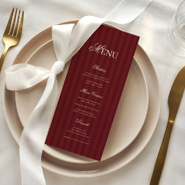 Ivoor & Burgundy Elegante Strepen Retro Bruiloft Menu