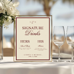 Ivoor & Burgundy Old Money Signature Dranken Bord Poster