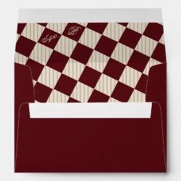Ivoor Burgundy Strepen Monogram Retro Bruiloft Envelop
