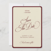 Ivoor & Burgundy Strepen Rand Retro Bruiloft Save The Date (Voorkant)