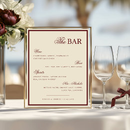 Ivoor & Burgundy The Wedding Bar Drankkaart Bord Poster