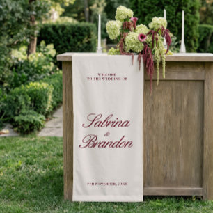 Ivoor & Burgundy Trouw Welkom Bord Vinil Banner
