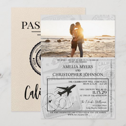 Ivoor California Passport Wedding Kaart (Voorkant / Achterkant)