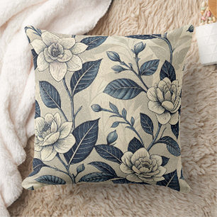 Ivoor Camellia Indigo Blauwe Chinoiserie Botanisch Kussen
