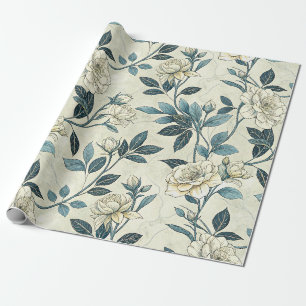 Ivoor Camellia Indigo Chinoiserie Botanisch Cadeaupapier