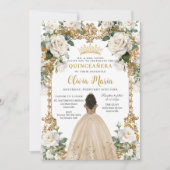  Ivoor Champagne Bloemen Jurk Quinceanera Kaart (Voorkant)
