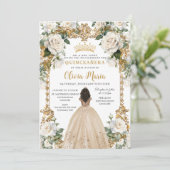  Ivoor Champagne Bloemen Jurk Quinceanera Kaart (Staand voorkant)