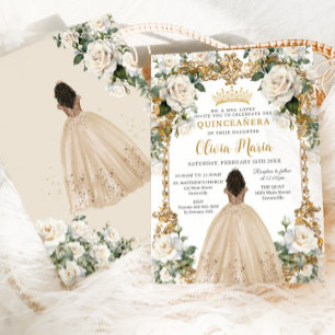 Ivoor Champagne Bloemen Jurk Quinceanera Kaart
