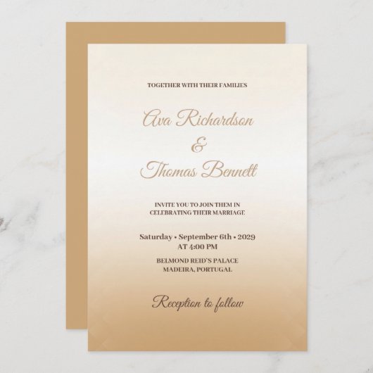 Ivoor Champagne Gradient Wedding Invitation Kaart (Voorkant / Achterkant)