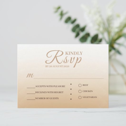 Ivoor Champagne Gradient Wedding RSVP Kaart (Staand voorkant)