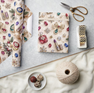 Ivoor Champagne Jewel Cosmetica Kerstmis Cadeaupapier