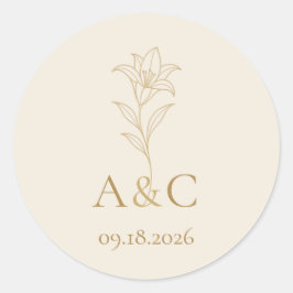 Ivoor Champagne Lelie Trouw Monogram Envelop Zee Ronde Sticker