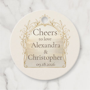 Ivoor Champagne Lelie Trouwfles Favor Tag Bedankjes Labels