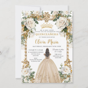 Ivoor Champagne Rozen Floral Quinceanera Kaart