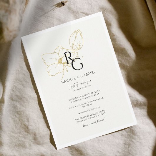 Ivoor | Chic bloemig monogram trouwkaart Save The Date