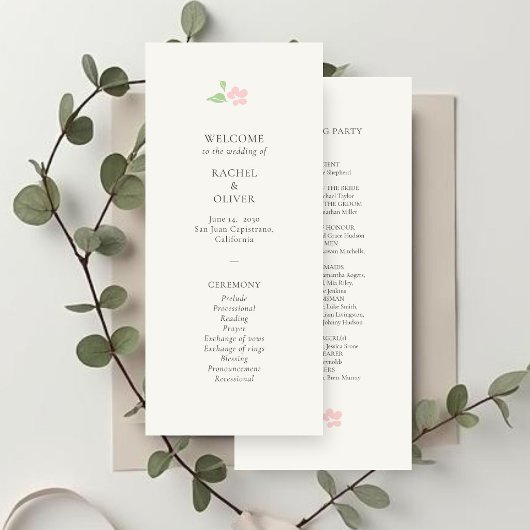 Ivoor | Chic Blush Bloemen Bruiloftsprogramma Programmakaart