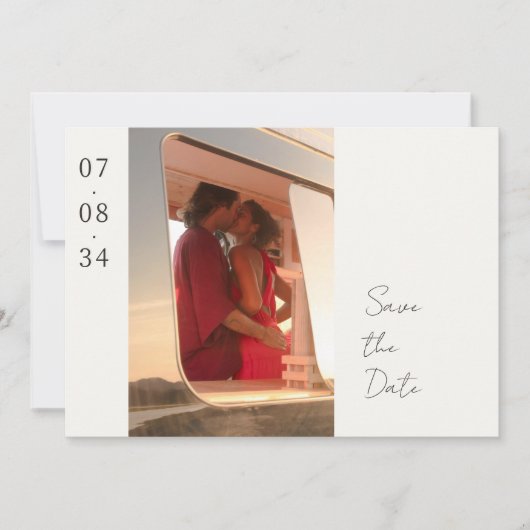 Ivoor | Chic bruiloft foto Sla de datum Briefkaart (Voorkant)