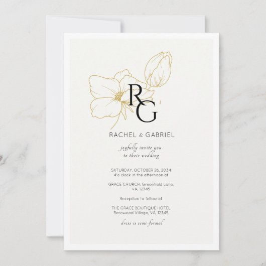 Ivoor | Chic Floral Monogram Trouwen Save The Date (Voorkant)