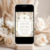 Ivoor Cream Bloemen Gouden Boog Moslim Huwelijk Kaart