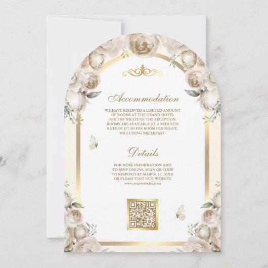 Ivoor Cream Bloemen Gouden Boog Moslim Huwelijk Kaart (Achterkant)