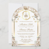 Ivoor Cream Bloemen Gouden Boog Moslim Huwelijk Kaart (Voorkant)