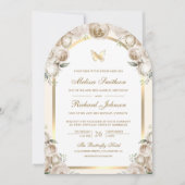 Ivoor Cream Floral Gold Arch Butterfly Wedding Kaart (Voorkant)