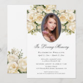 Ivoor Cream Roos Foto begrafenismonument Kaart (Voorkant / Achterkant)