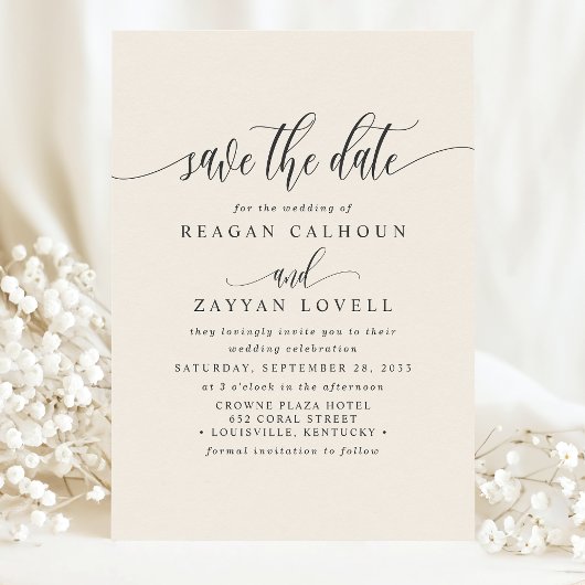 Ivoor Crème Elegante Calligrafie Bewaar de Datum Save The Date