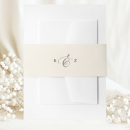 Ivoor Crème Elegante Eenvoudige Monogram Bruiloft Uitnodigingen Wikkel