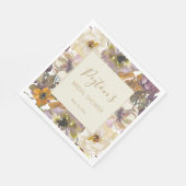 Ivoor Crème Geel Paarse Bloem Bruidsfeest Servet (Hoek)