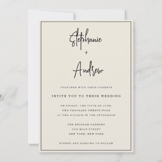 Ivoor Crème Modern Eenvoudige Trouw Uitnodiging (Voorkant)