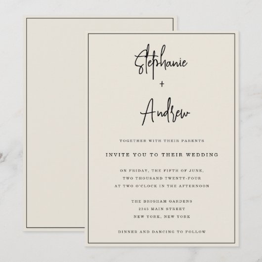 Ivoor Crème Modern Eenvoudige Trouw Uitnodiging (Voorkant / Achterkant)