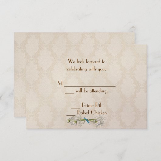 Ivoor Damas en Madeliefjes RSVP Kaart (Voorkant / Achterkant)