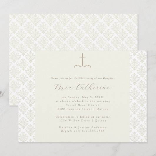 Ivoor Damask Cream Cross doop / doop Kaart (Voorkant / Achterkant)