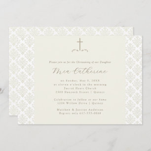 Ivoor Damask Cream Cross doop / doop Kaart