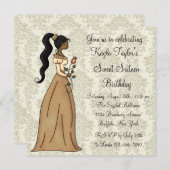 Ivoor Damask Princess Sweet 16 Party Kaart (Voorkant / Achterkant)